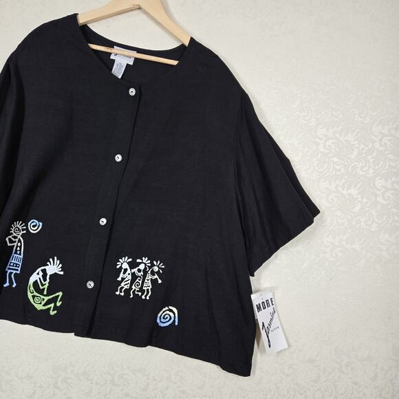 VTG More Jasmine by KVM Top 3X Black Button Front Art To Wear Tribal Lagenlook - Picture 4 of 11